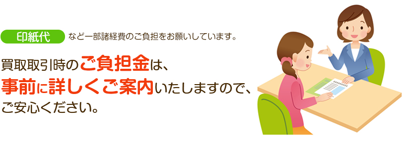 買取取引時のご負担金は、事前に詳しくご案内いたしますので、ご安心ください。